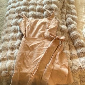 Princess Polly Linen Look Blush Pink faux Wrap Dress